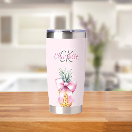 Roze boog ananas tropische zomer monogram geïsoleerde drinkbeker