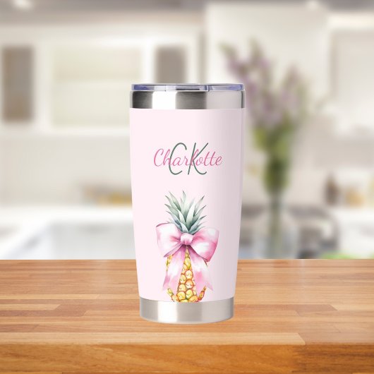 Roze boog ananas tropische zomer monogram geïsoleerde drinkbeker