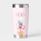 Roze boog ananas tropische zomer monogram geïsoleerde drinkbeker (Achterkant)