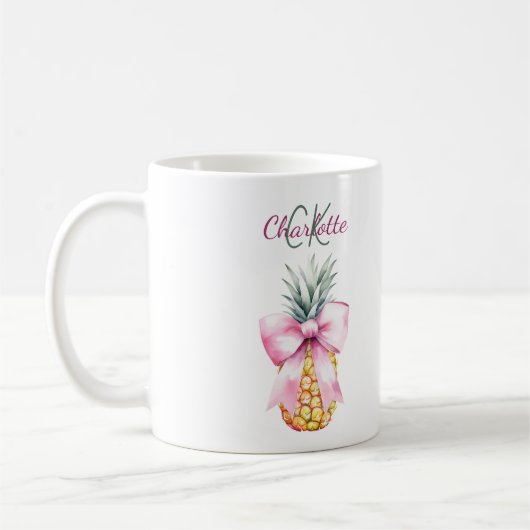 Roze boog ananas tropische zomer monogram koffiemok (Links)