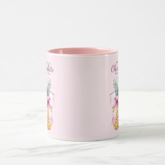 Roze boog ananas tropische zomer monogram mok (Midden)