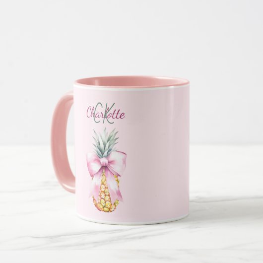 Roze boog ananas tropische zomer monogram mok (Voorkant links)