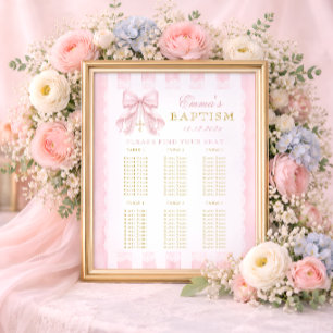 Roze Boog Baby Meisje Zitplaatskaart Doop Poster