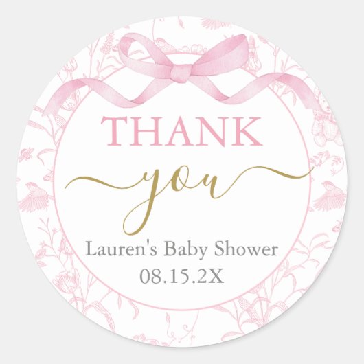 roze boog Baby shower meisje Ronde Sticker (Voorkant)