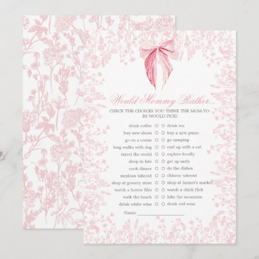 roze boog Baby shower Spel Kaart (Voorkant / Achterkant)