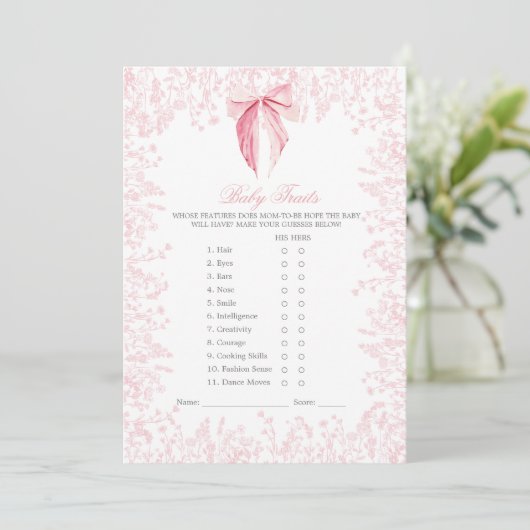 roze boog Baby shower Spel Kaart (Staand voorkant)