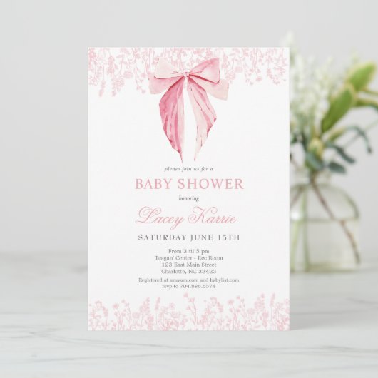 roze boog Baby shower uitnodiging (Staand voorkant)