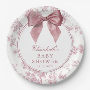 Roze Boog Bloem Baby Shower Papieren Bordje