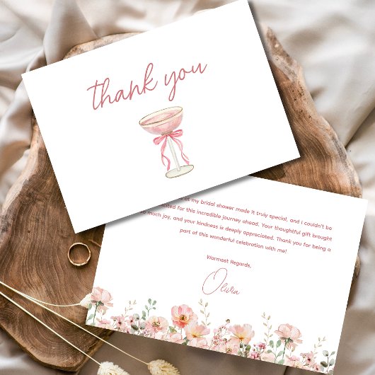Roze Boog Bloemblaadjes & Prosecco Blush Bruidsdin Bedankkaart