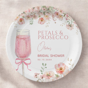 Roze Boog Bloemblaadjes & Prosecco Blush Bruidsuit Papieren Bordje