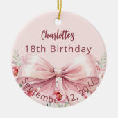 Roze boog bloemen verjaardag keramisch ornament (Voorkant)