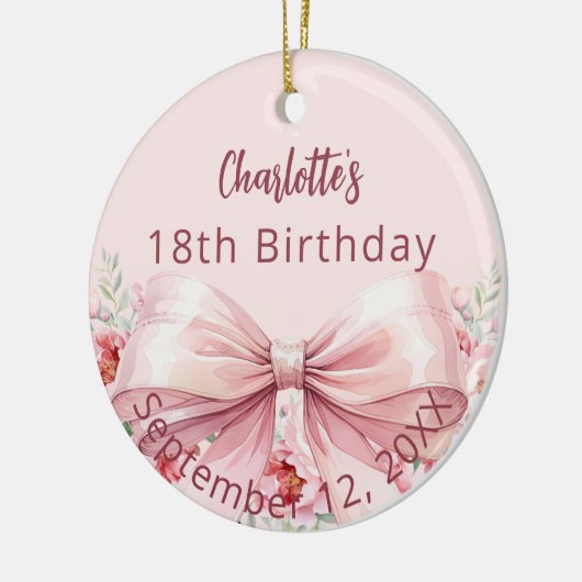 Roze boog bloemen verjaardag keramisch ornament (Links)