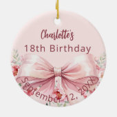 Roze boog bloemen verjaardag keramisch ornament (Achterkant)