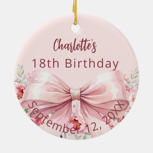 Roze boog bloemen verjaardag keramisch ornament (Achterkant)