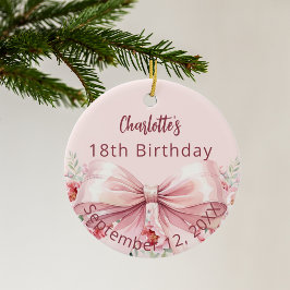 Roze boog bloemen verjaardag keramisch ornament