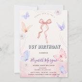 Roze boog bloemen vlinders gestreept verjaardag kaart (Voorkant)