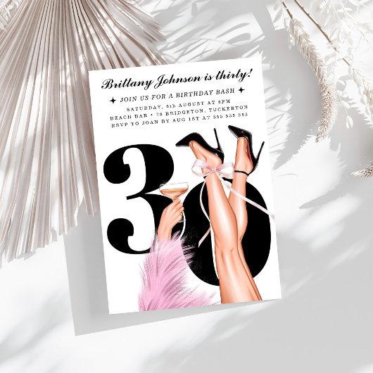 Roze Boog & Cocktails Coquette Moderne 30e Verjaar Kaart