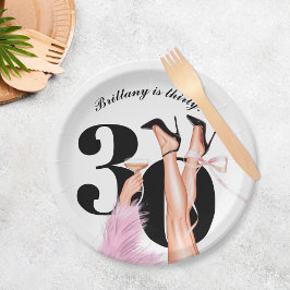 Roze Boog & Cocktails Coquette Moderne 30e Verjaar Papieren Bordje