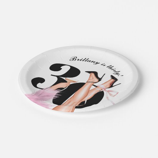 Roze Boog & Cocktails Coquette Moderne 30e Verjaar Papieren Bordje (Gekanteld)