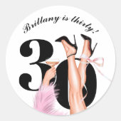 Roze Boog & Cocktails Coquette Moderne 30e Verjaar Ronde Sticker (Voorkant)