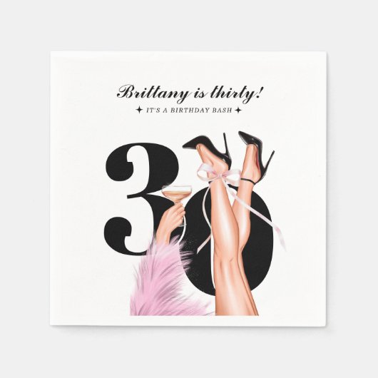 Roze Boog & Cocktails Coquette Moderne 30e Verjaar Servet (Voorkant)