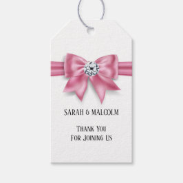 Roze boog diamantsparren voor elegante bruiloft cadeaulabel