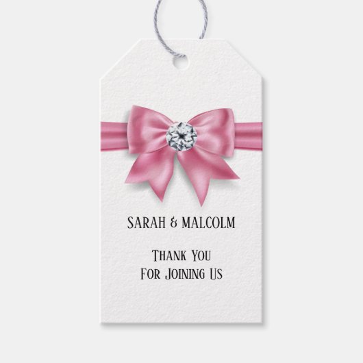 Roze boog diamantsparren voor elegante bruiloft cadeaulabel