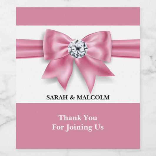 Roze boog diamantsparren voor elegante bruiloft wijn etiket (Enkel label)