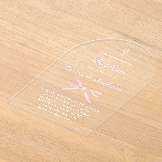 Roze boog doop acryl uitnodigingen (Laagn)