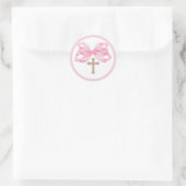 Roze Boog Doop Envelope Zegel Sticker Kruis Rond (Tas)