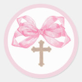 Roze Boog Doop Envelope Zegel Sticker Kruis Rond (Voorkant)