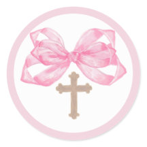 Roze Boog Doop Envelope Zegel Sticker Kruis Rond