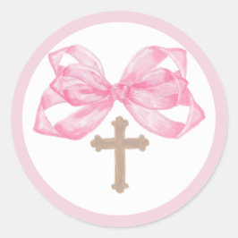 Roze Boog Doop Envelope Zegel Sticker Kruis Rond