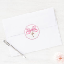 Roze Boog Doop Envelope Zegel Sticker Kruis Rond