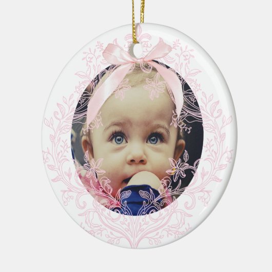 roze boog Doopsel dank u Keramisch Ornament (Links)