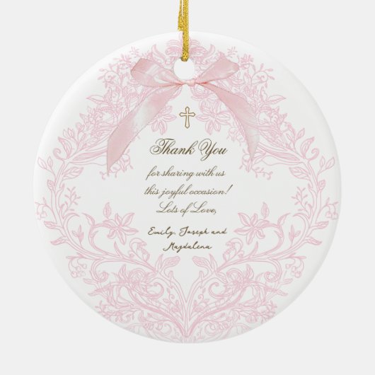 roze boog Doopsel dank u Keramisch Ornament (Achterkant)