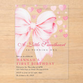 Roze boog een klein liefje eerste verjaardag acryl uitnodigingen (Voorkant)