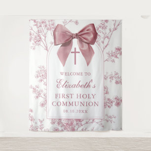 Roze Boog Eerste Heilige Communie Foto Achtergrond Wandkleed