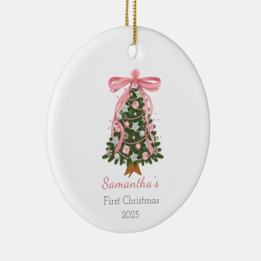 Roze boog Eerste Kerst aangepaste Foto Ornament (Rechts)