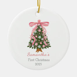 Roze boog Eerste Kerst aangepaste Foto Ornament