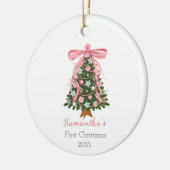 Roze boog Eerste Kerst aangepaste Foto Ornament (Links)