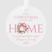 Roze boog eerste kerst in ons nieuwe huis Kerstmis Ornament (voorkant)