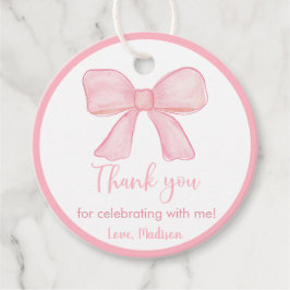Roze boog eerste verjaardag bedankjes labels