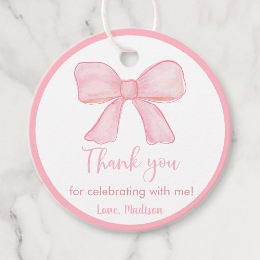 Roze boog eerste verjaardag bedankjes labels (Voorkant)