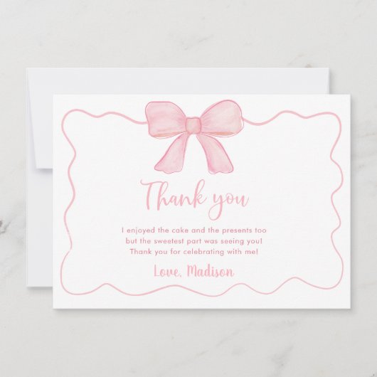 Roze boog eerste verjaardag bedankkaart (Voorkant)