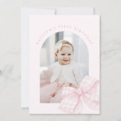 Roze boog eerste verjaardag bedankkaart (Voorkant)