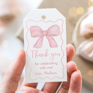 Roze boog eerste verjaardag Dank u Cadeaulabel