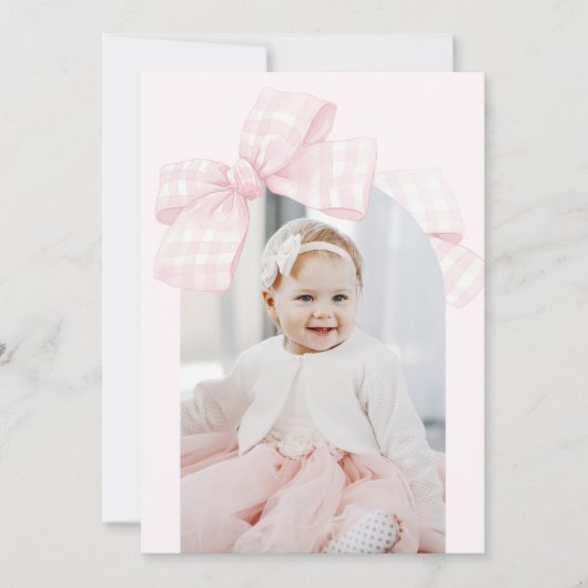 Roze boog eerste verjaardag foto dank je kaart (Voorkant)