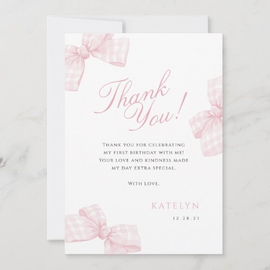 Roze boog eerste verjaardag foto dank je kaart (Achterkant)