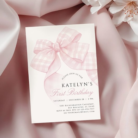 Roze boog eerste verjaardag kaart